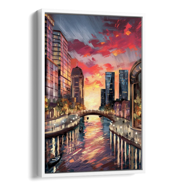 Garland Cityscape Sunset Side - White Canvas Wall Art