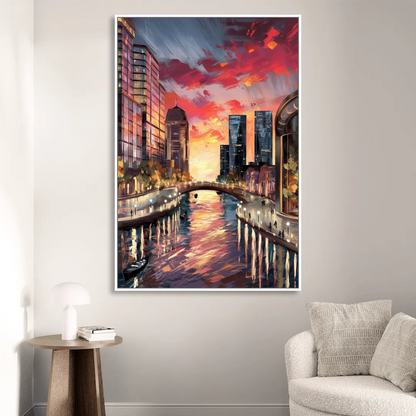 Garland Cityscape Sunset Sitting Room - White Canvas Wall Art
