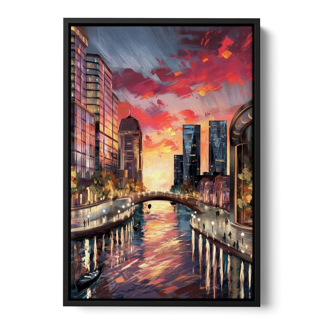 Garland Cityscape Sunset Front - Black Canvas Wall Art