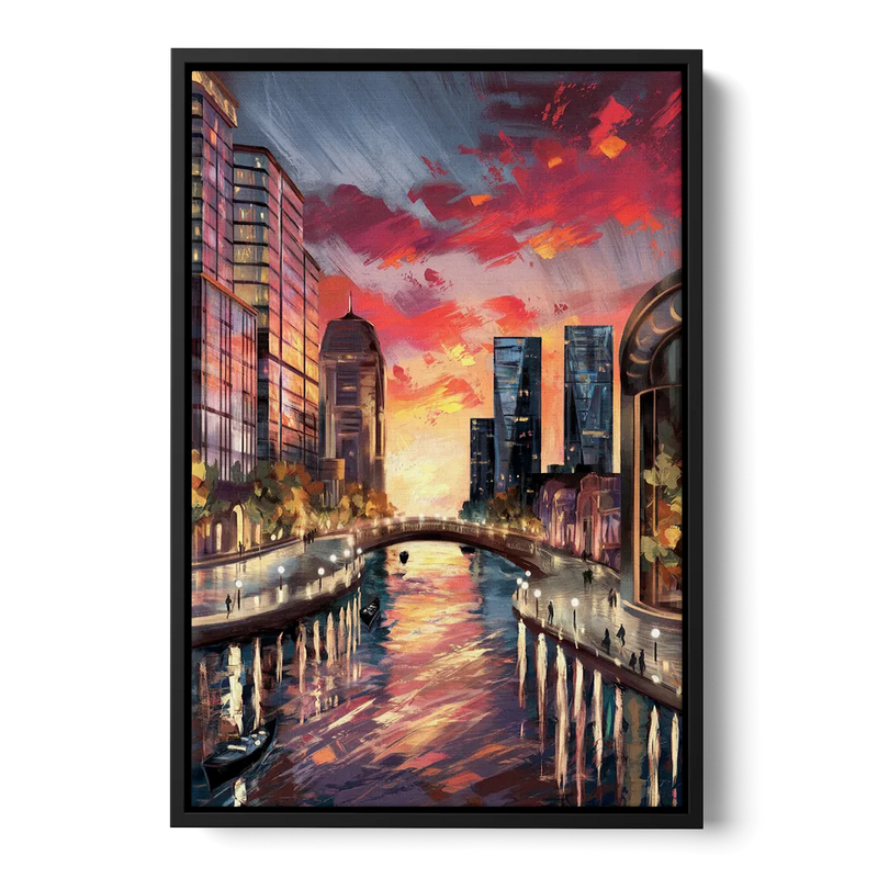 Garland Cityscape Sunset Front - Black Canvas Wall Art
