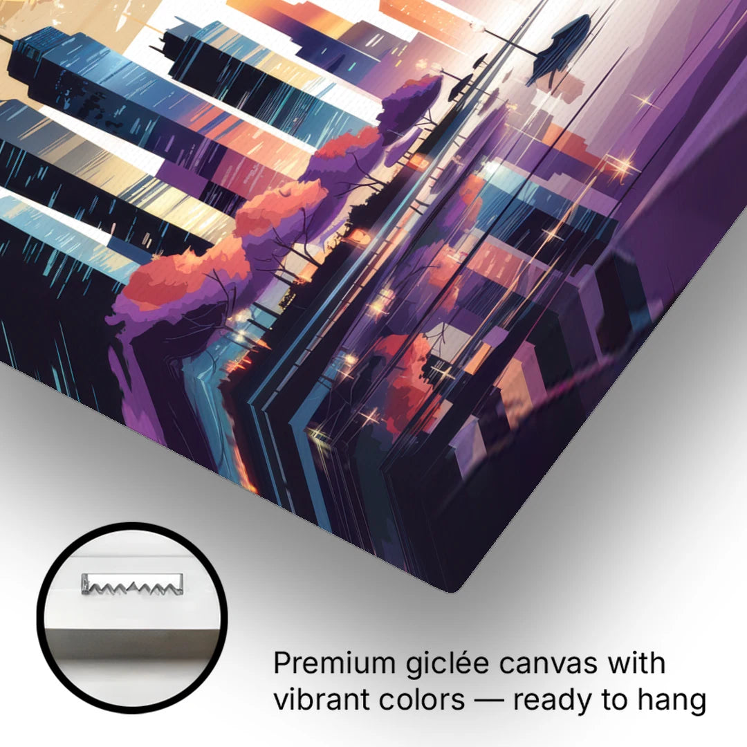 Garland Cityscape Sunset Horizon - Canvas Wall Art - Gallery Wrap Corner