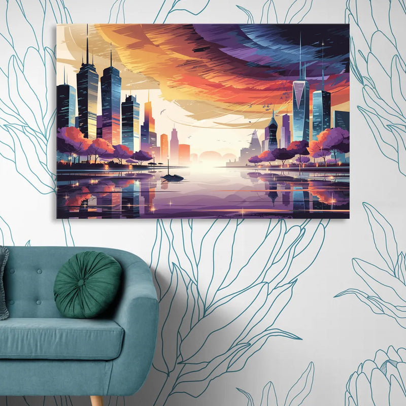 Garland Cityscape Sunset Horizon Sitting Room - Canvas Wall Art