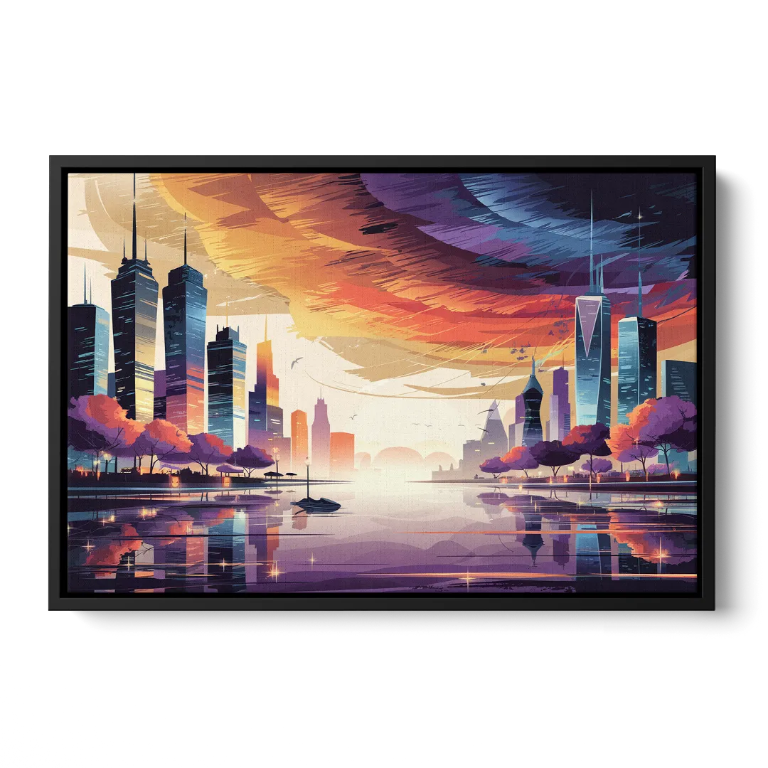 Garland Cityscape Sunset Horizon Front - Black Canvas Wall Art