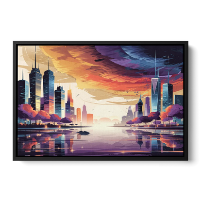 Garland Cityscape Sunset Horizon Front - Black Canvas Wall Art