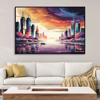 Garland Cityscape Sunset Horizon Living Room - Black Canvas Wall Art