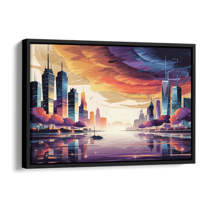 Garland Cityscape Sunset Horizon Side - Black Canvas Wall Art