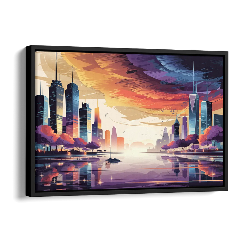 Garland Cityscape Sunset Horizon Side - Black Canvas Wall Art