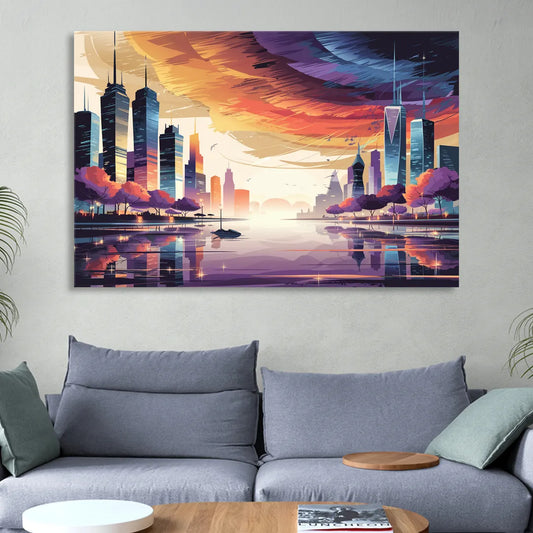 Garland Cityscape Sunset Horizon Living Room - Canvas Wall Art