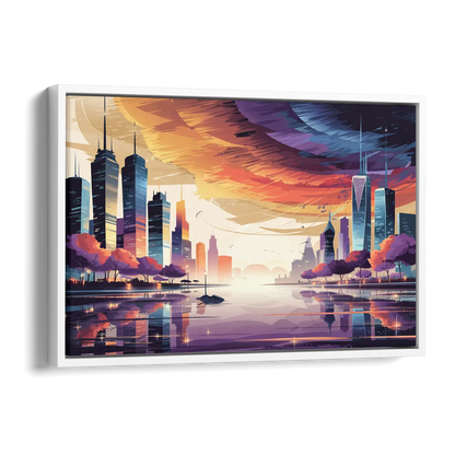 Garland Cityscape Sunset Horizon Side - White Canvas Wall Art