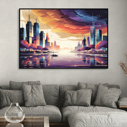 Garland Cityscape Sunset Horizon Sitting Room - Black Canvas Wall Art