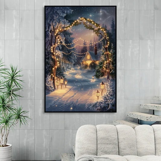 Garland Nighttime Lights Living Room - Black Canvas Wall Art