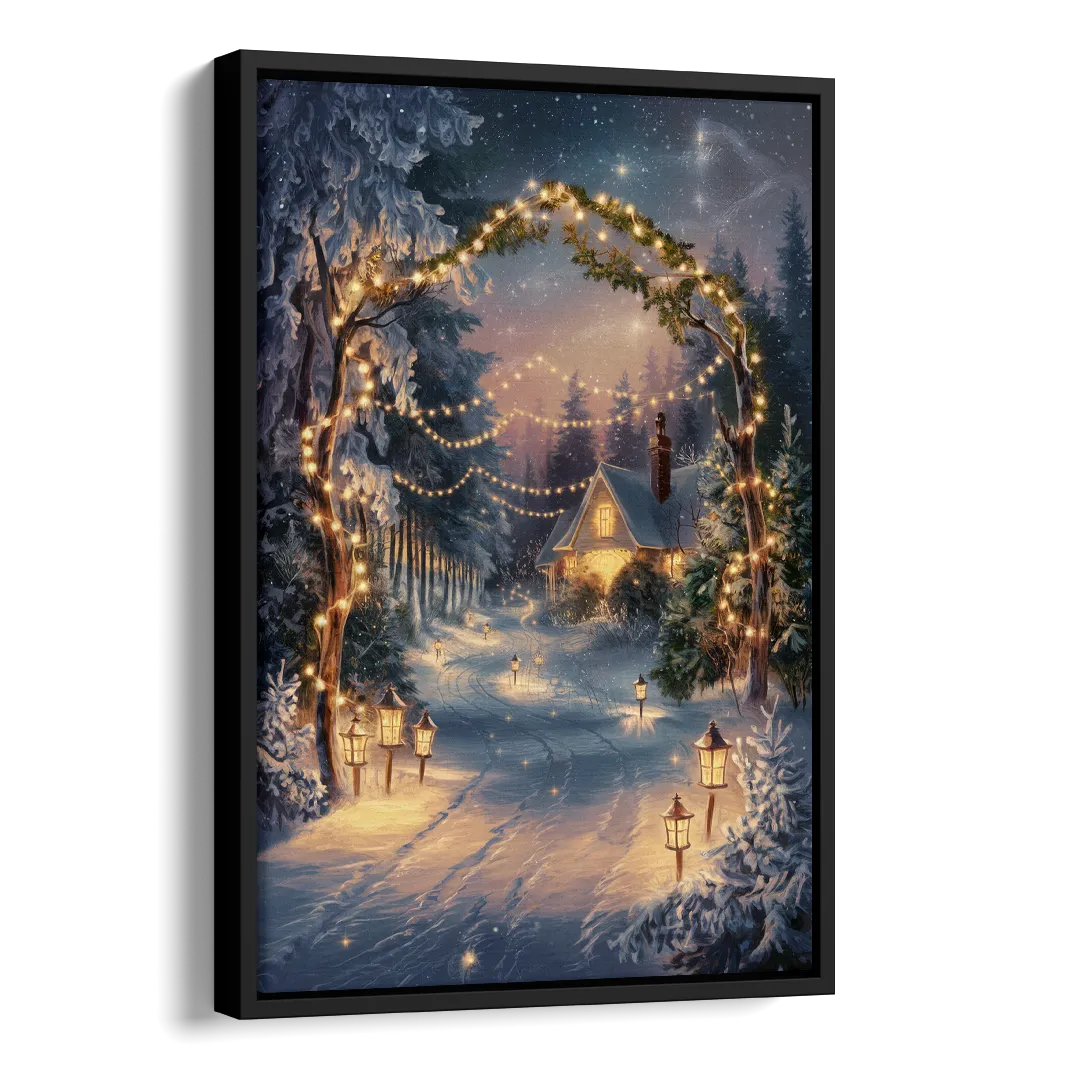 Garland Nighttime Lights Side - Black Canvas Wall Art