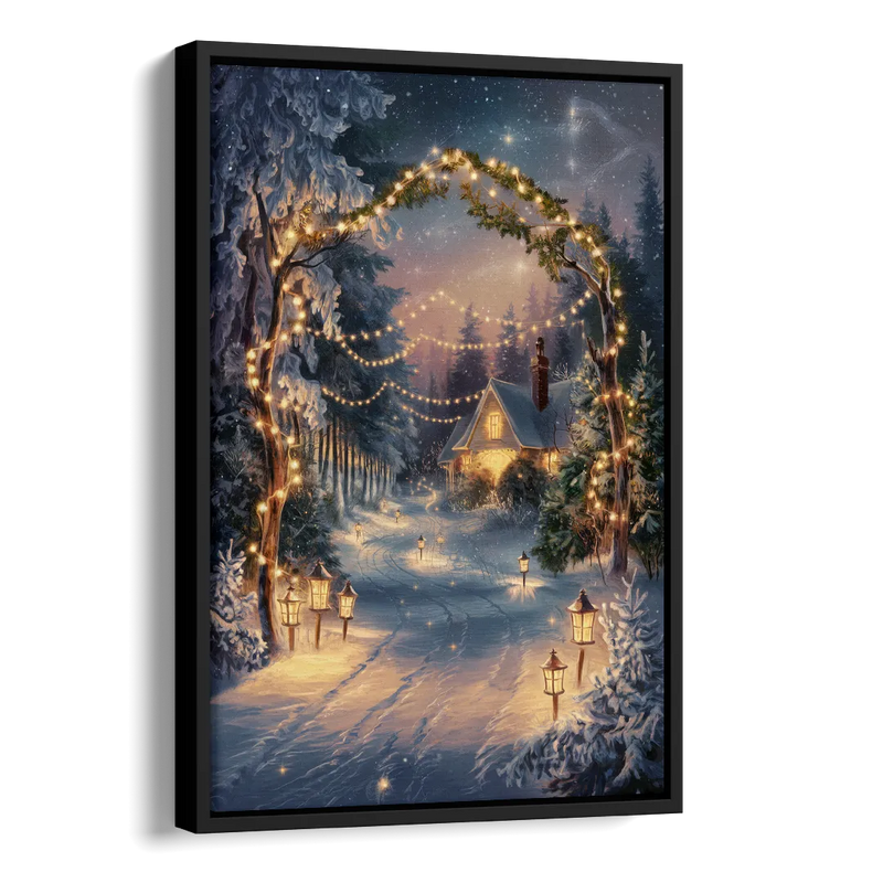 Garland Nighttime Lights Side - Black Canvas Wall Art