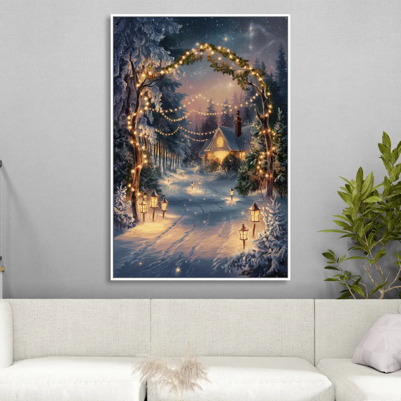 Garland Nighttime Lights Living Room - White Canvas Wall Art