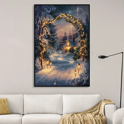 Garland Nighttime Lights Sitting Room - Black Canvas Wall Art