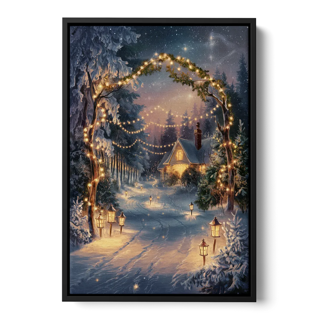 Garland Nighttime Lights Front - Black Canvas Wall Art