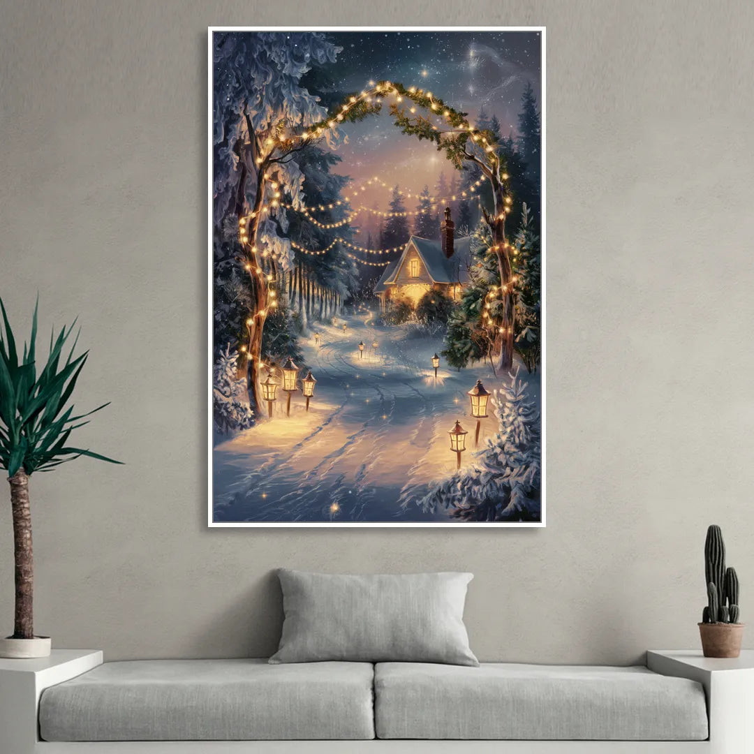 Garland Nighttime Lights Sitting Room - White Canvas Wall Art