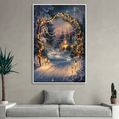 Garland Nighttime Lights Sitting Room - White Canvas Wall Art