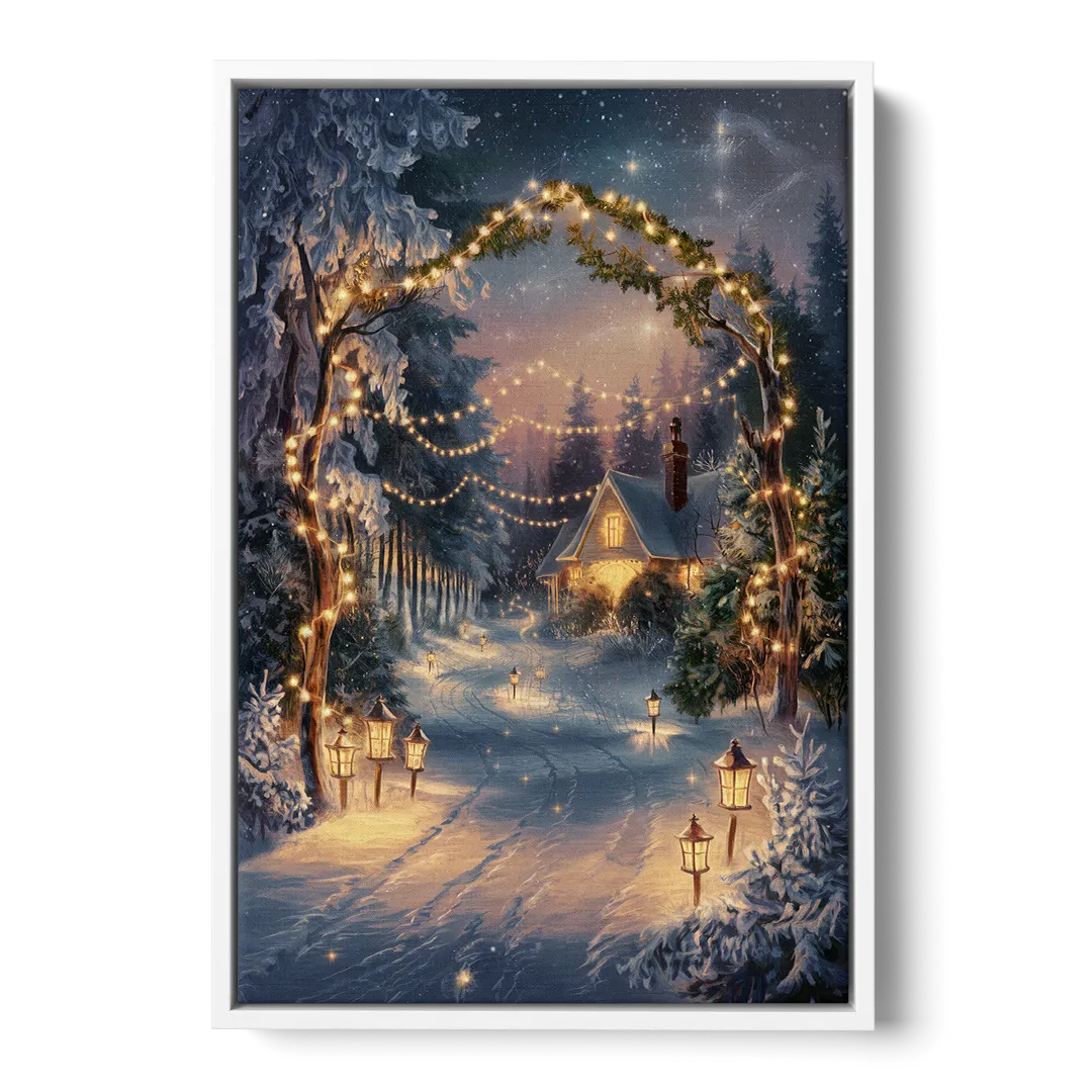 Garland Nighttime Lights Front - White Canvas Wall Art