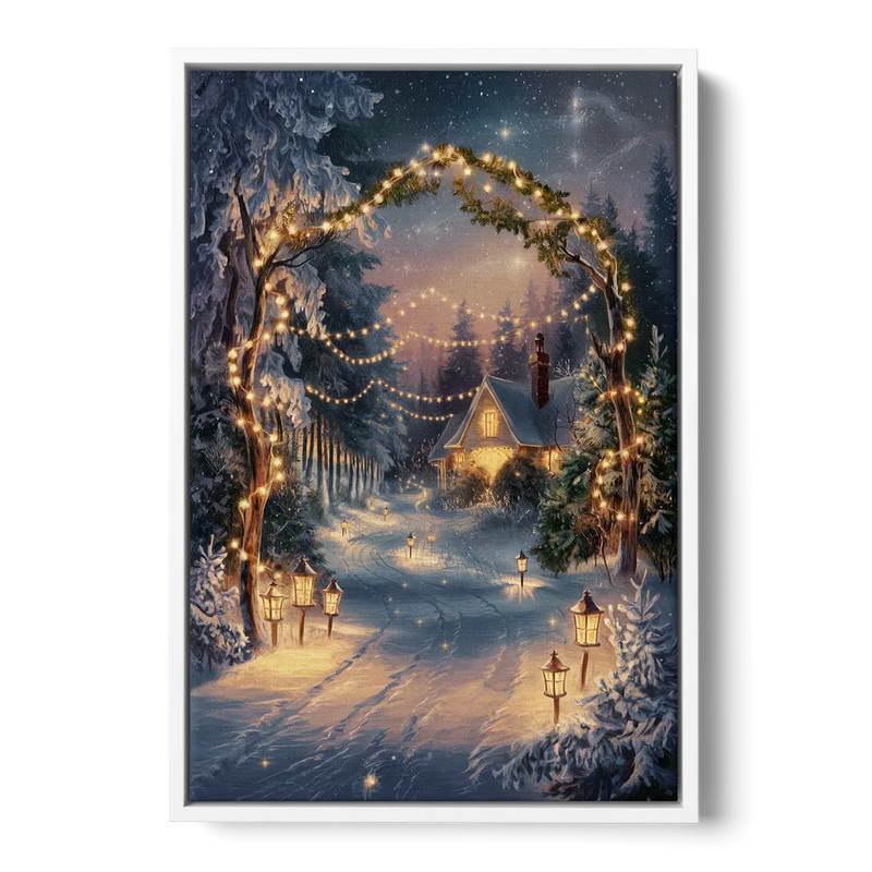 Garland Nighttime Lights Front - White Canvas Wall Art