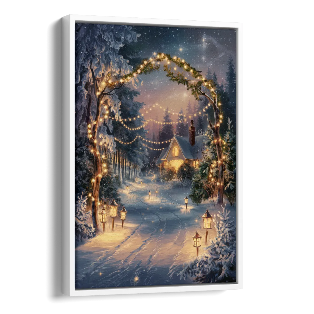 Garland Nighttime Lights Side - White Canvas Wall Art