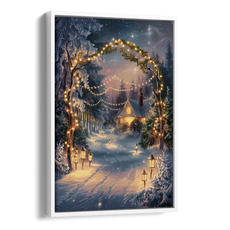 Garland Nighttime Lights Side - White Canvas Wall Art