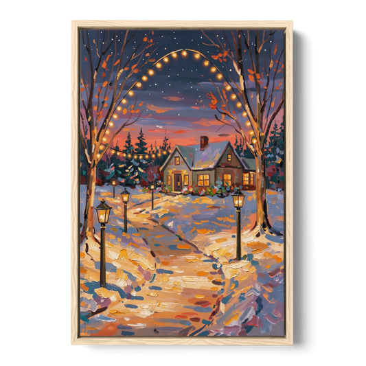 Garland Nighttime Lights - Oak Framed Canvas Wall Art - Front