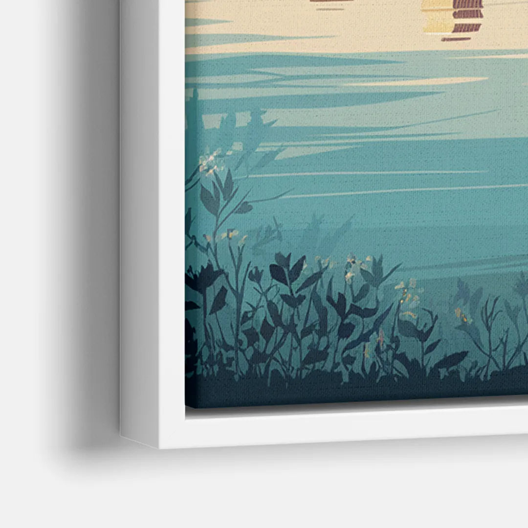 Garland Skyline Reflection - Close-Up White Frame Canvas