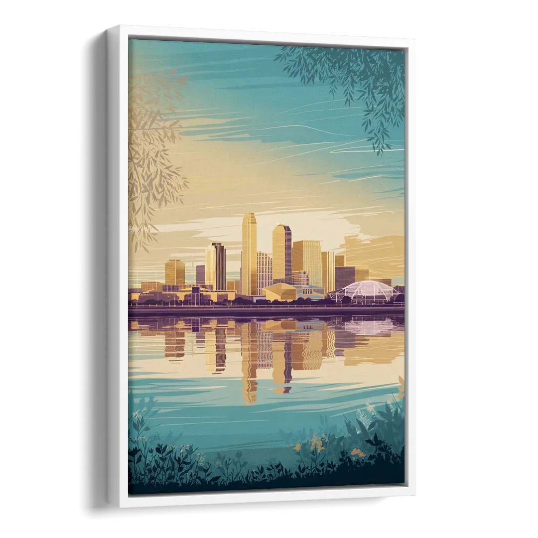 Garland Skyline Reflection Side - White Canvas Wall Art