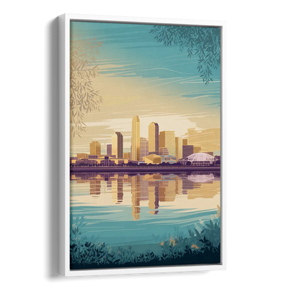 Garland Skyline Reflection Side - White Canvas Wall Art