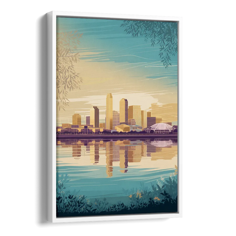 Garland Skyline Reflection Side - White Canvas Wall Art