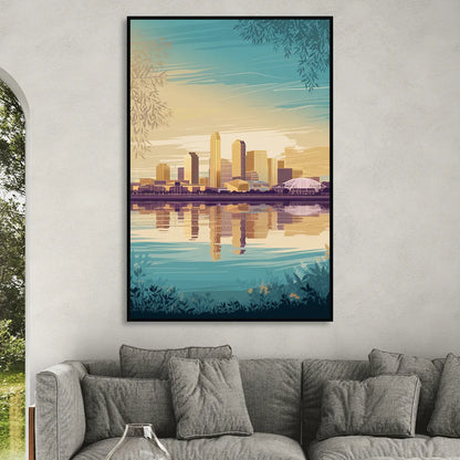 Garland Skyline Reflection Sitting Room - Black Canvas Wall Art
