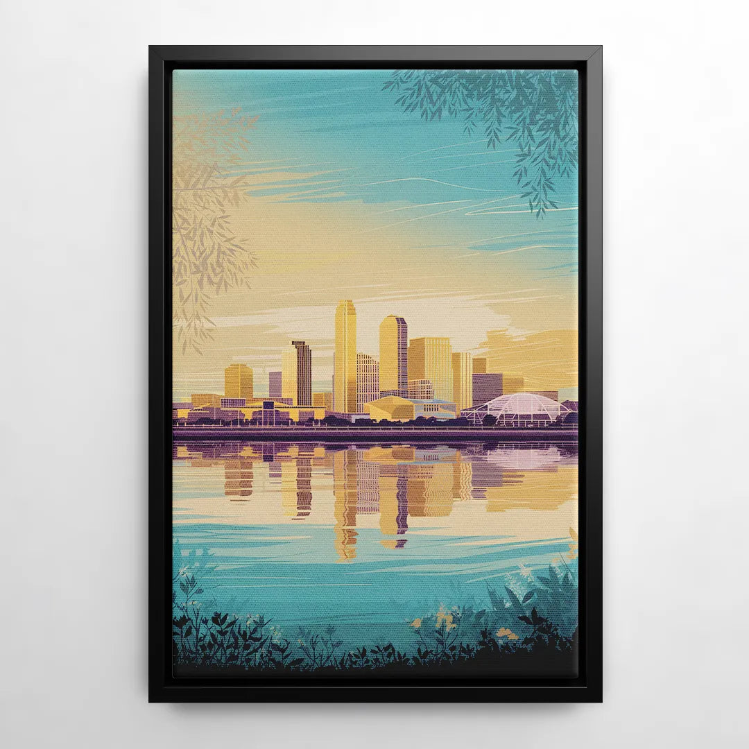 Garland Skyline Reflection - Black Frame Canvas