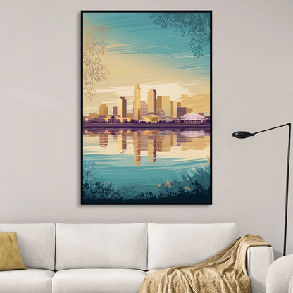 Garland Skyline Reflection Living Room - Black Canvas Wall Art