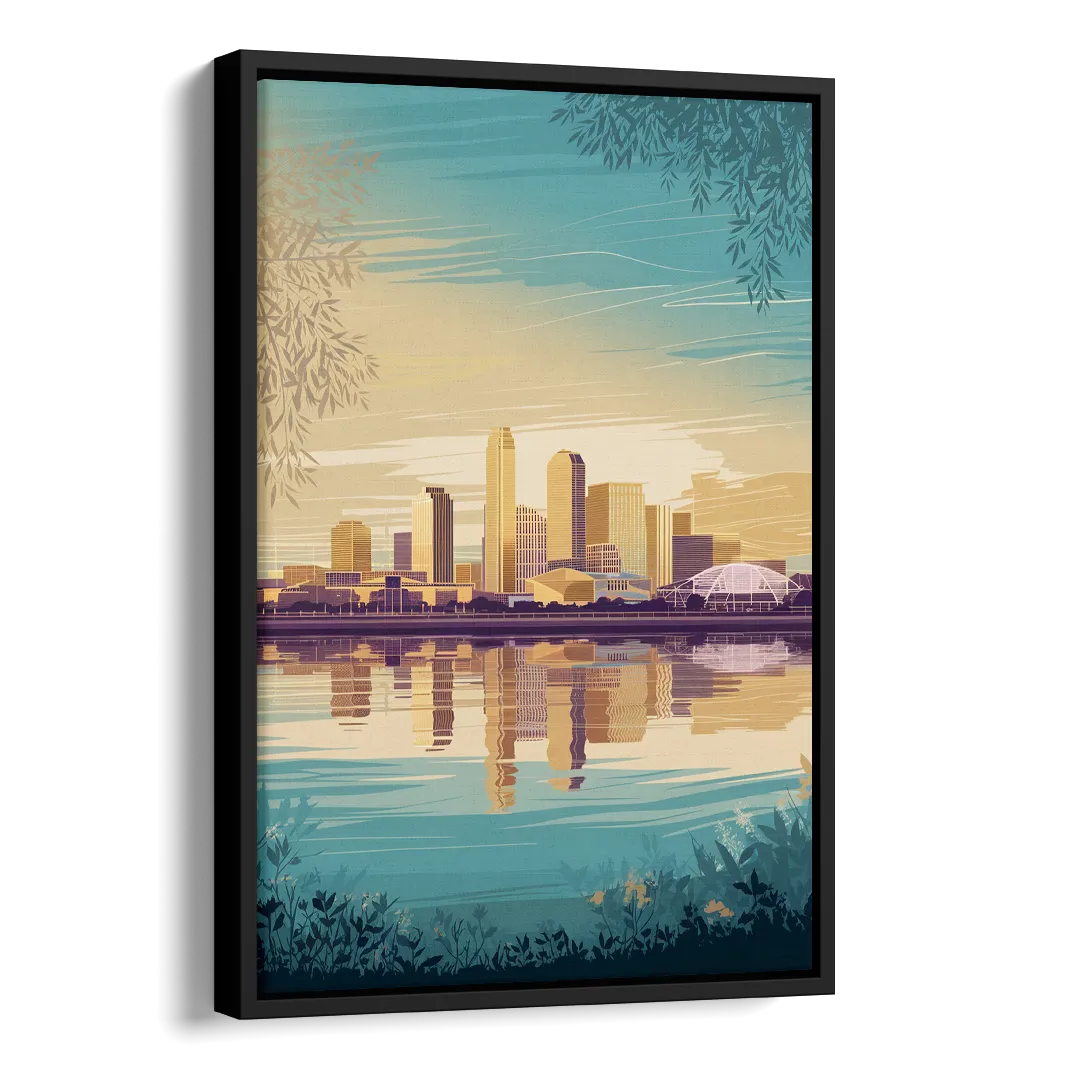 Garland Skyline Reflection Side - Black Canvas Wall Art