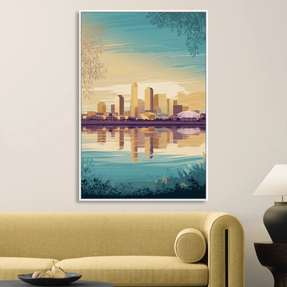 Garland Skyline Reflection Sitting Room - White Canvas Wall Art