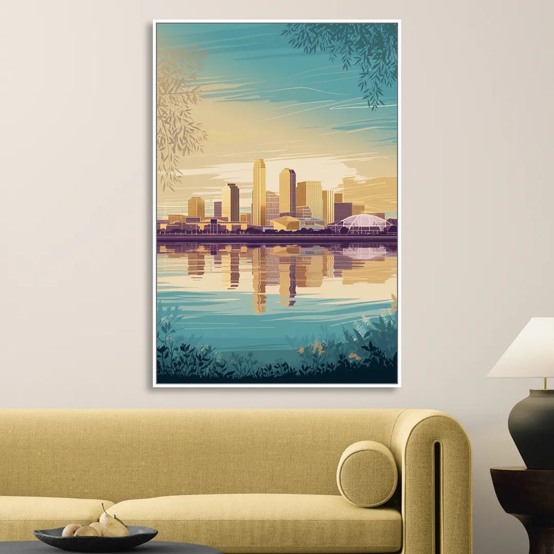 Garland Skyline Reflection Sitting Room - White Canvas Wall Art