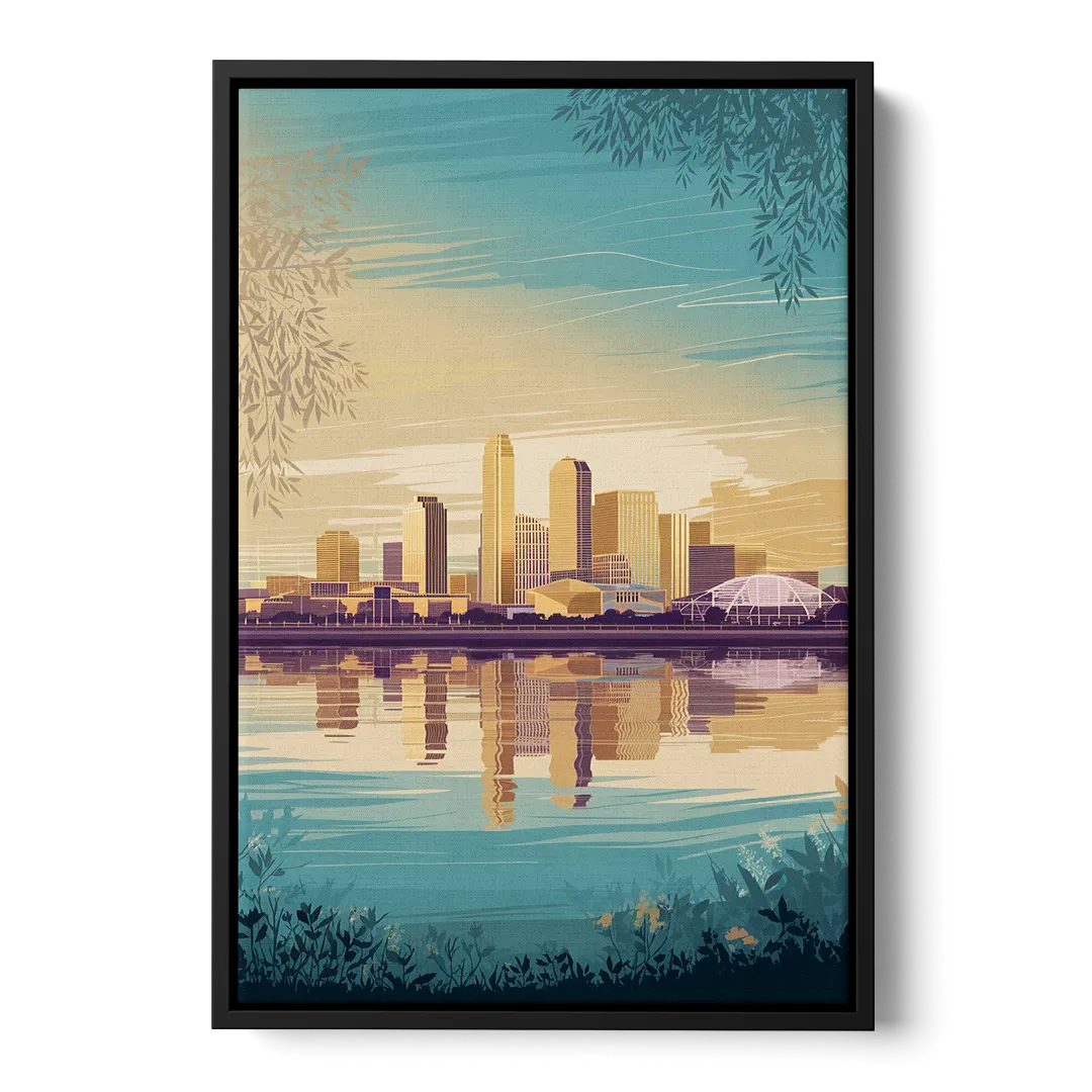 Garland Skyline Reflection Front - Black Canvas Wall Art