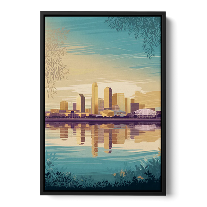 Garland Skyline Reflection Front - Black Canvas Wall Art