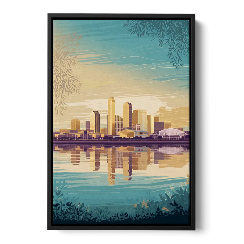 Garland Skyline Reflection Front - Black Canvas Wall Art