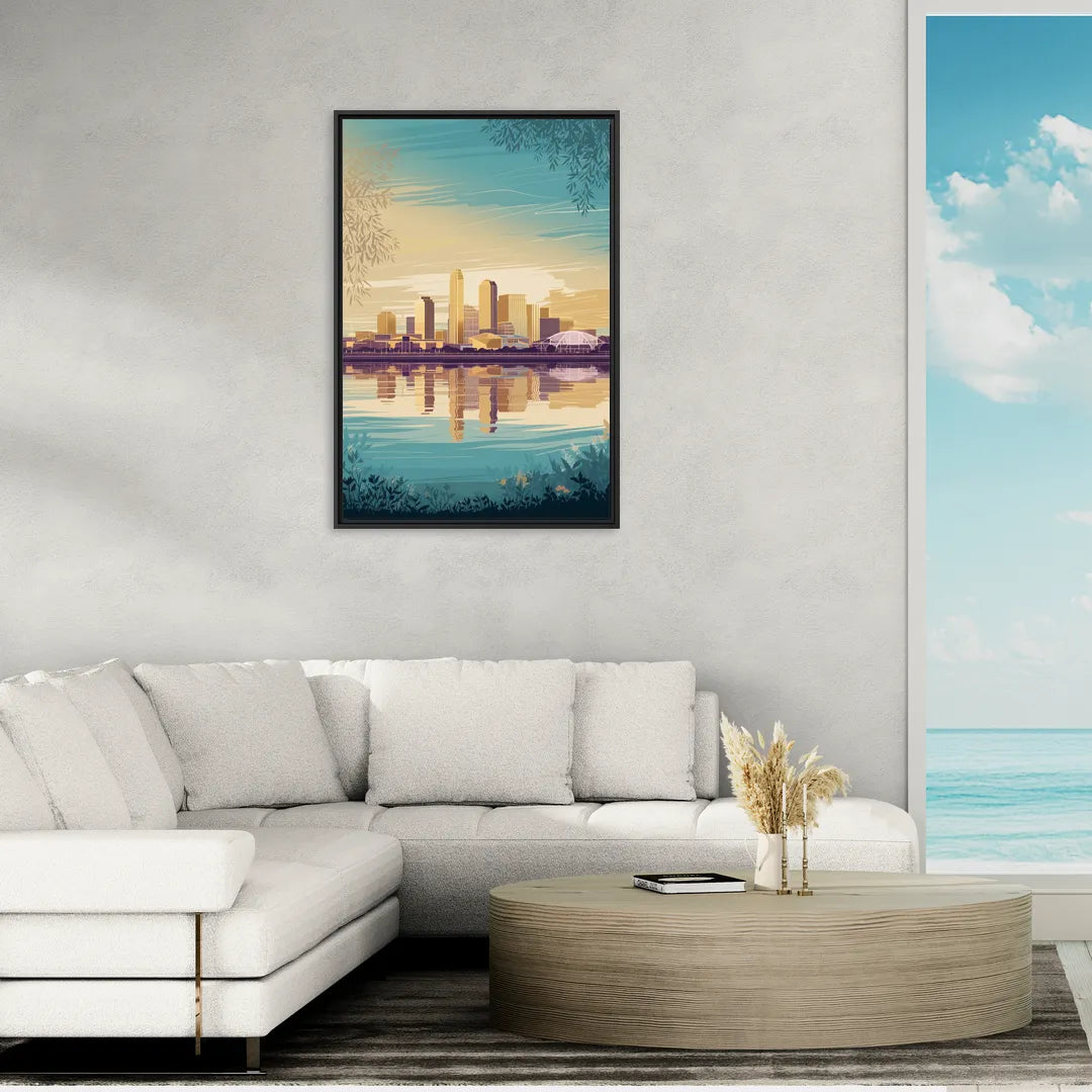 Garland Skyline Reflection - Living Room Black Frame Canvas