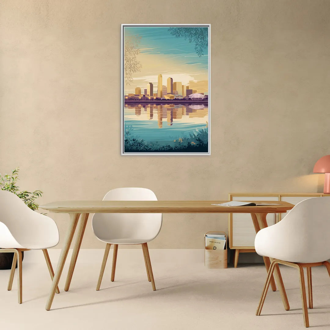 Garland Skyline Reflection - Living Room White Frame Canvas