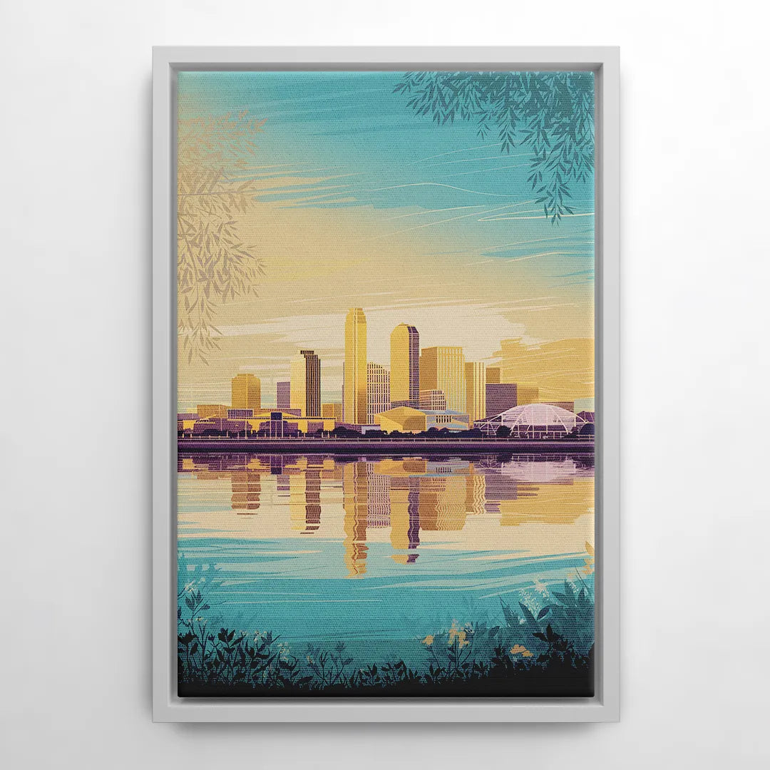 Garland Skyline Reflection - White Frame Canvas