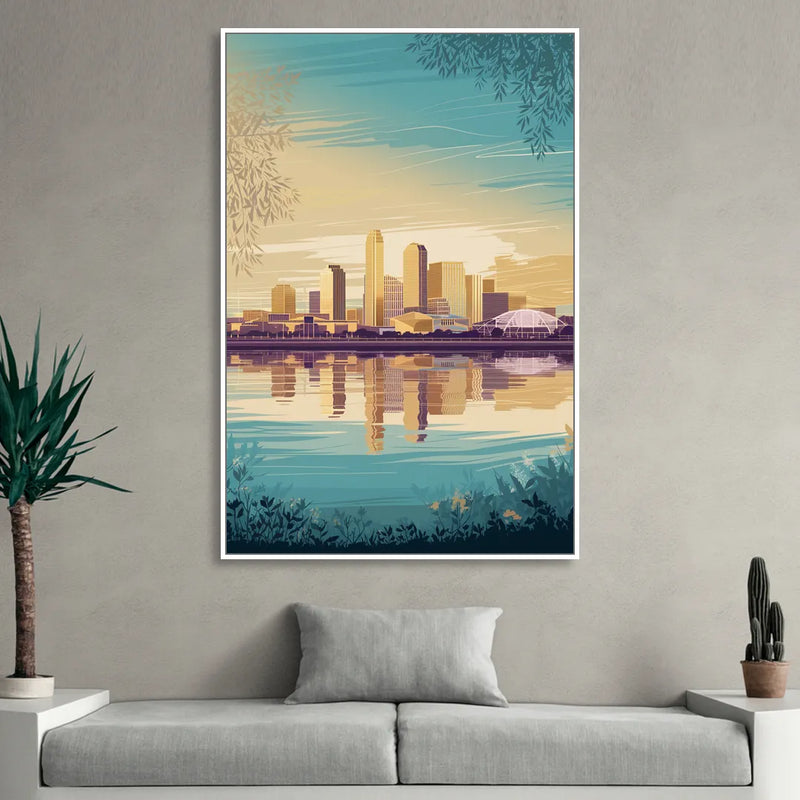 Garland Skyline Reflection Living Room - White Canvas Wall Art