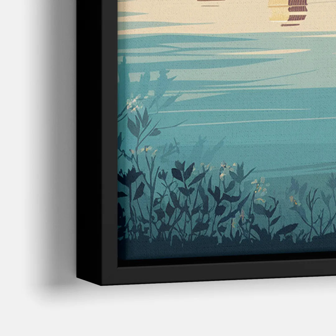 Garland Skyline Reflection - Close-Up Black Frame Canvas
