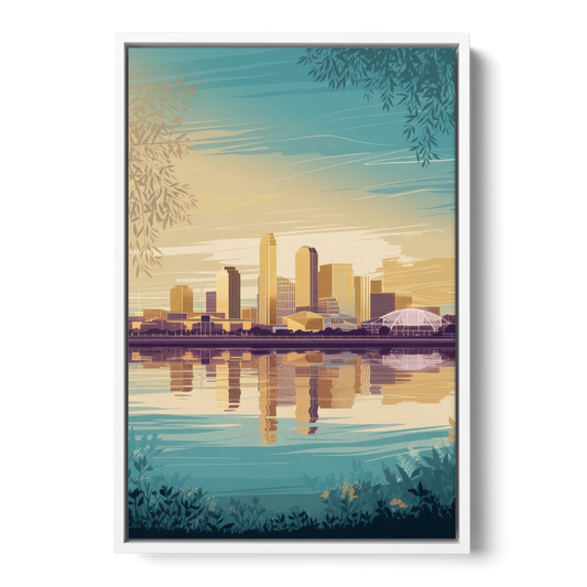 Garland Skyline Reflection - White Framed Canvas Wall Art - Front