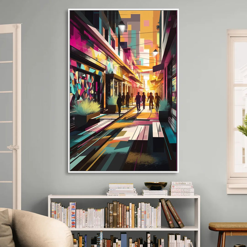 Garland Vibrant Streets Sitting Room - White Canvas Wall Art