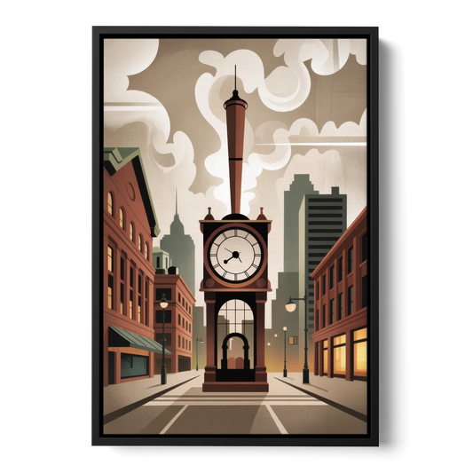 Gastown Steam Clock - Black Framed Canvas Wall Art - Front