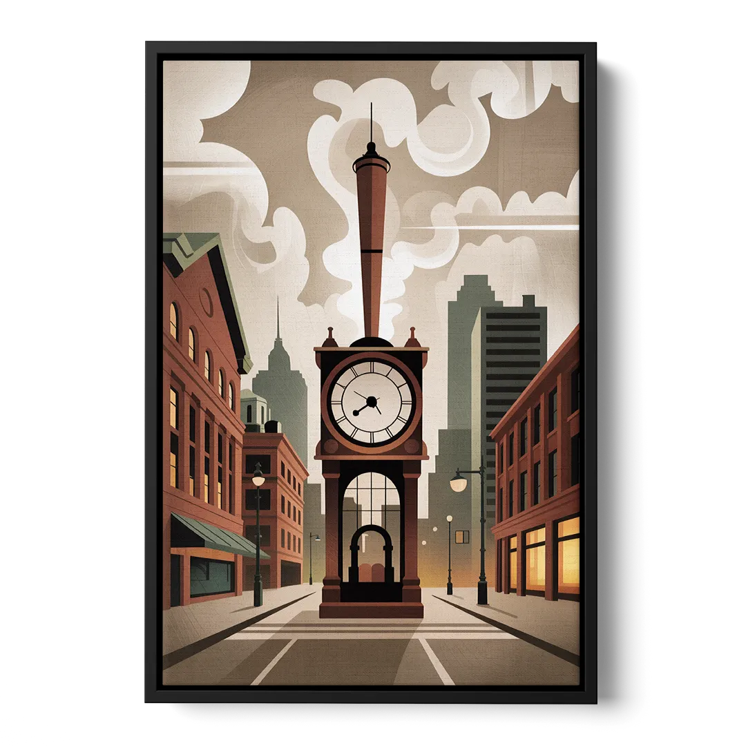 Gastown Steam Clock Front - Black Canvas Wall Art