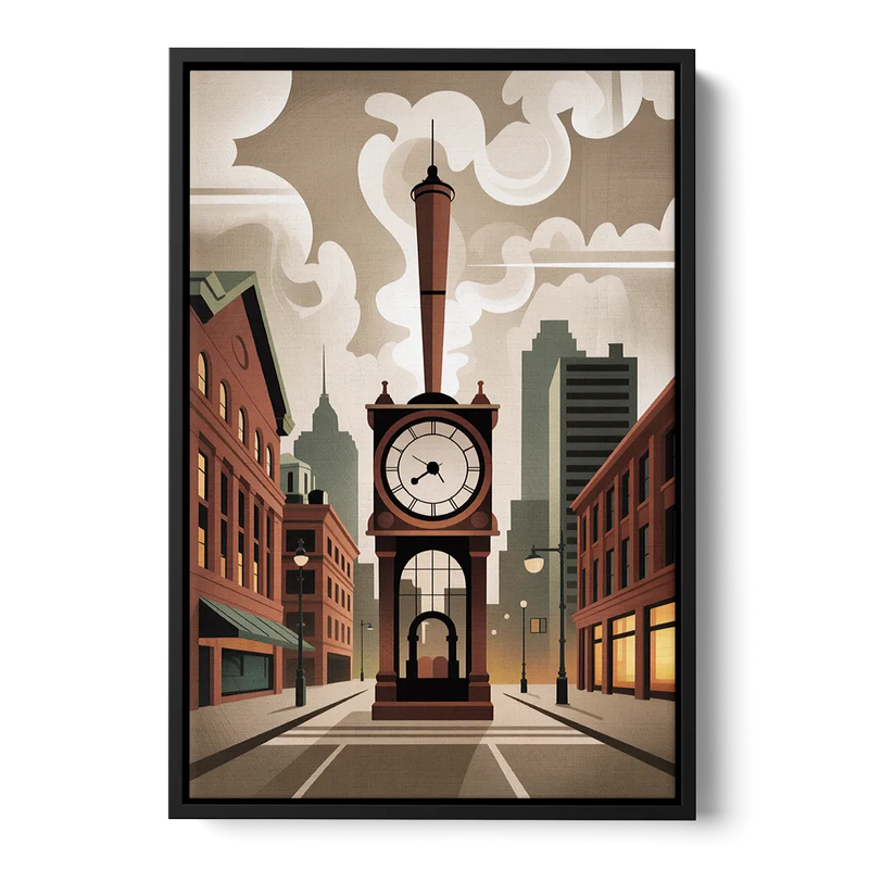 Gastown Steam Clock Front - Black Canvas Wall Art